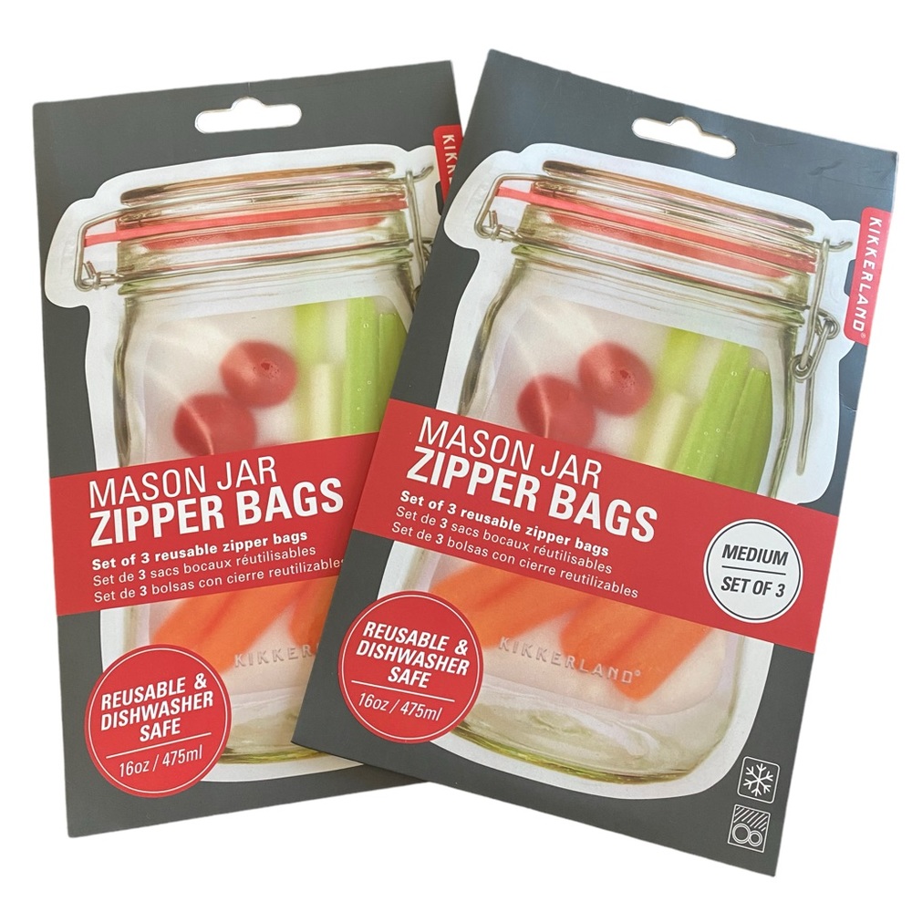 2 Pack Mason Jar Zipper Bags - 6 Medium Bags